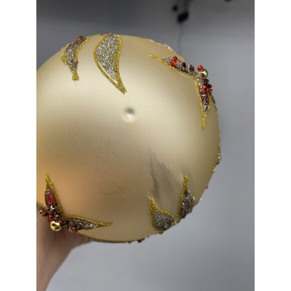 Vintage Kirkland Jeweled Poinsettia Glass Ornament Seed Beads Gliter Ball pair - Picture 5 of 13